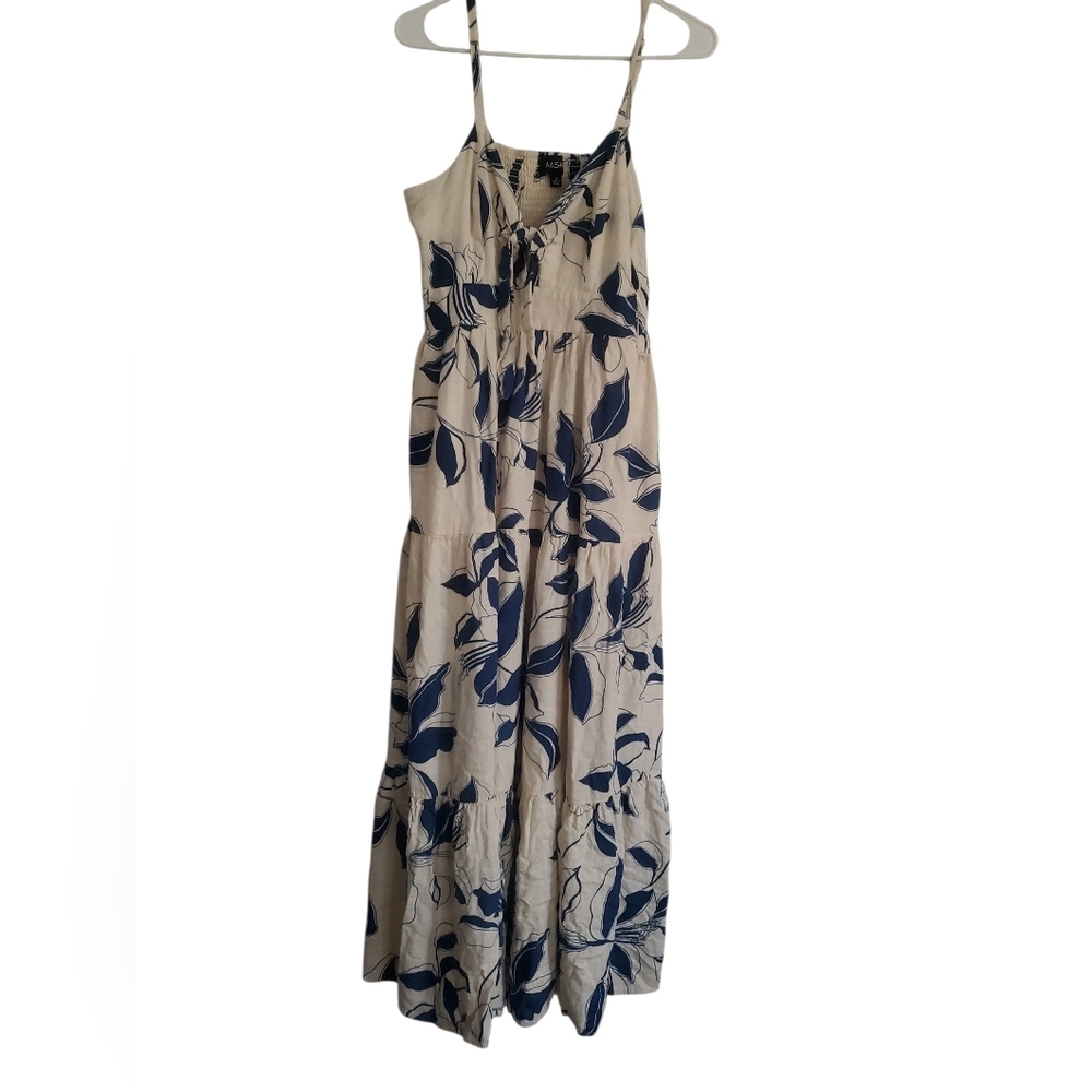 MSK Cream Maxi Dress with Navy Floral Print Maxi Dress, Size Medium